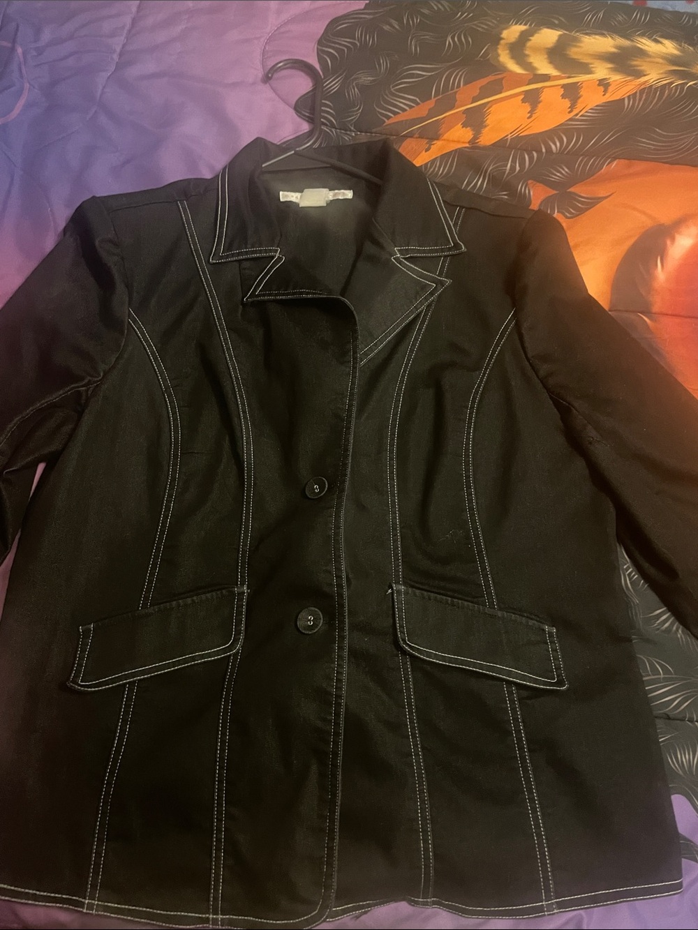 Black Women's Tailored Jacket with Contrast Stitching